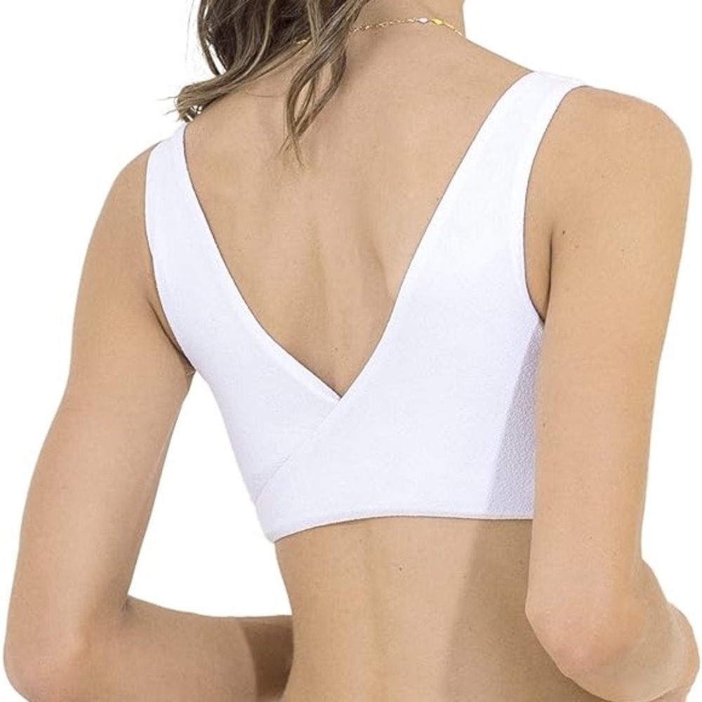 Maaji White Cotton Jane Sporty Bralette Bikini Top / Chinoiserie Holly - Picture 8 of 8